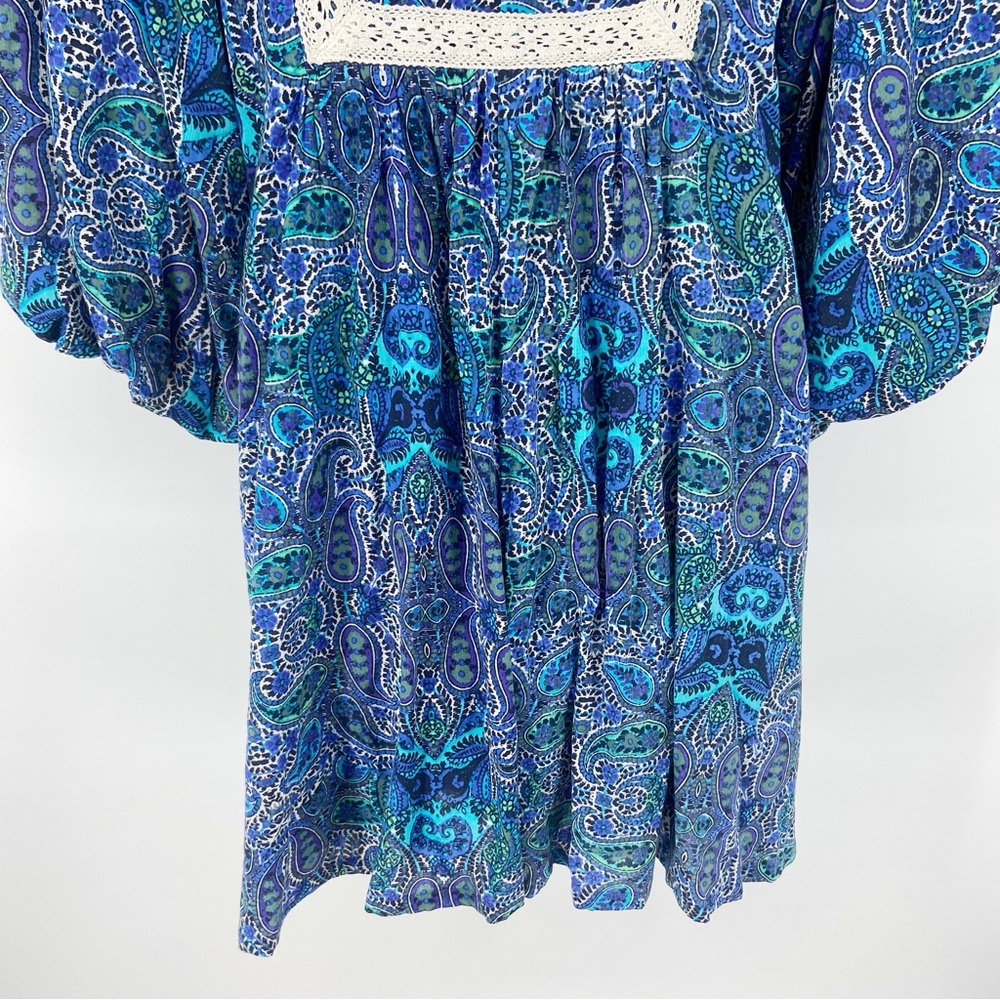 Anthropologie Lissa Boho Crochet Lace Detail Paisley Print Puff Sleeve Romper XS - Picture 14 of 16